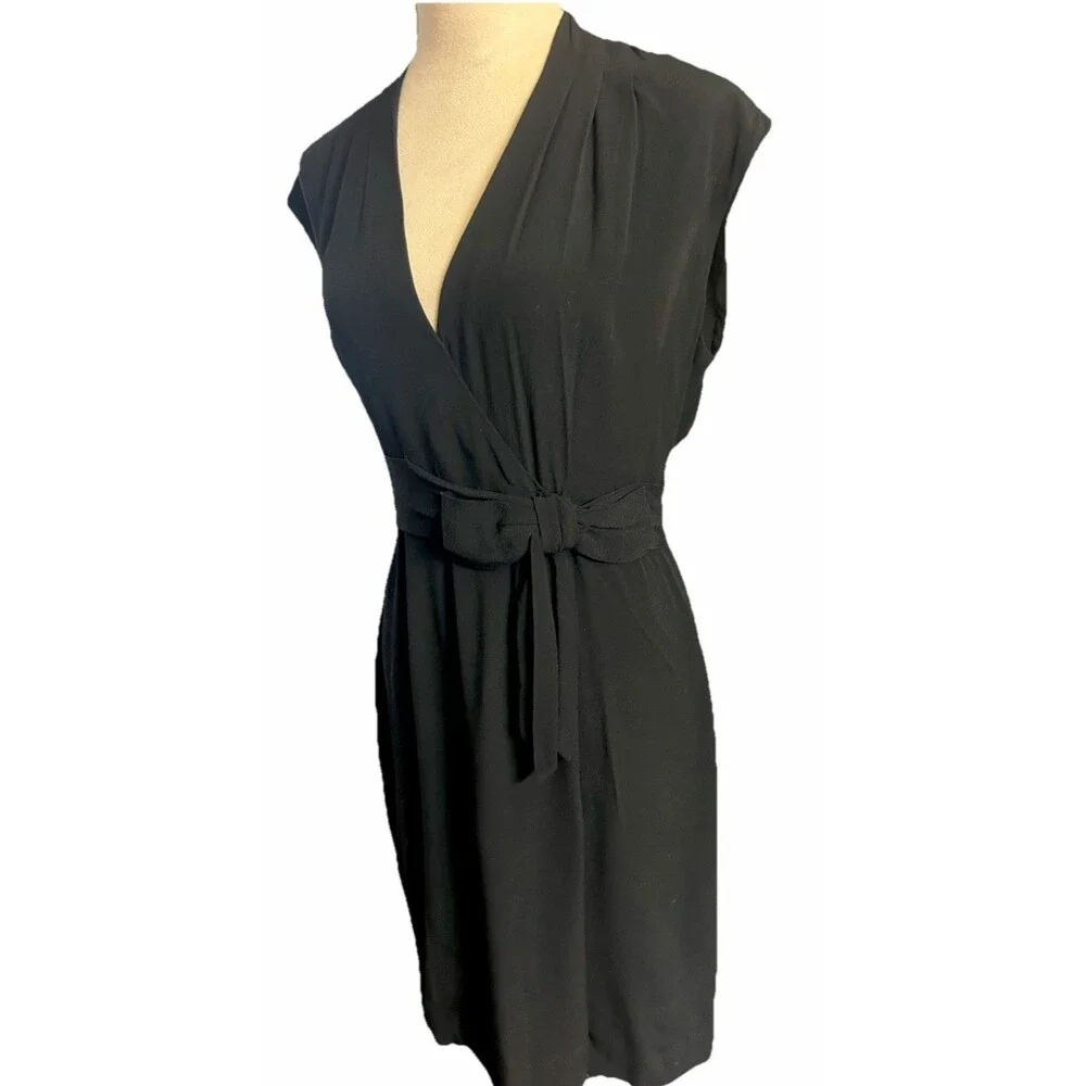 KATE SPADE Villa Crepe Brighton Size 6 Black Bow Cap Sleeve Knee Length Dress
